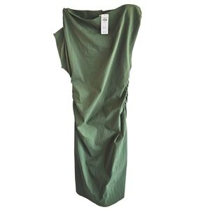 Abercrombie & Fitch Green Asymmetrical Ruched Maxi Dress Olive Large  NWT $110